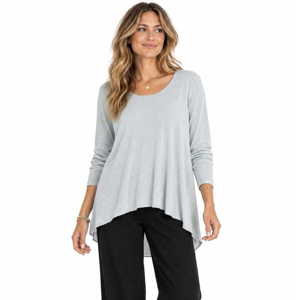 Eileen Fisher Linen High Low Sweater Knit Top M Mint Lightweight Lagenlook Boho